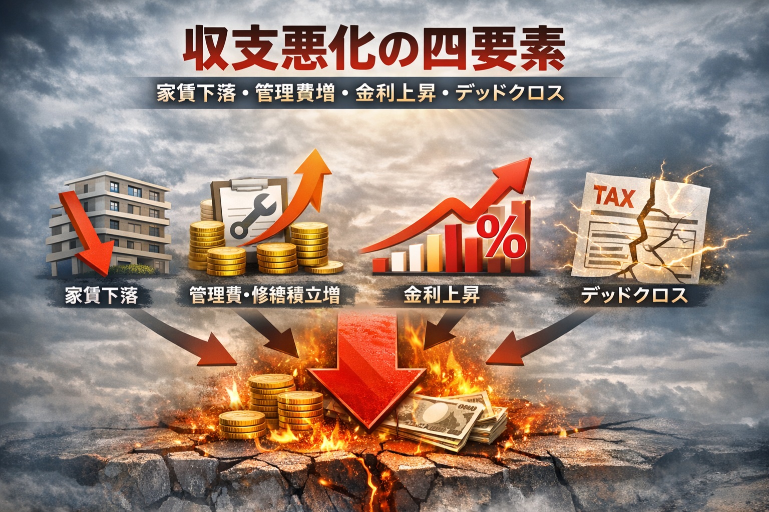 収支悪化の四要素｜家賃下落・管理費増・金利上昇・デッドクロスを体系解説
