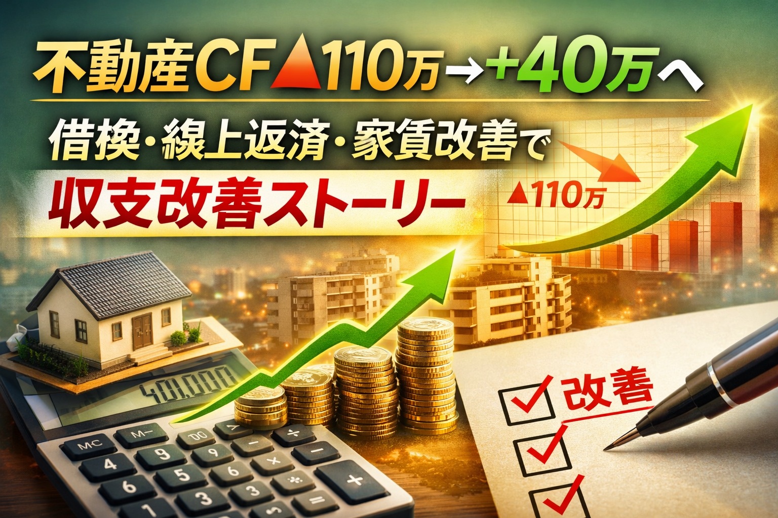 不動産CF▲110万→＋40万へ｜借換・繰上返済・家賃改善で複利が働く投資に転換